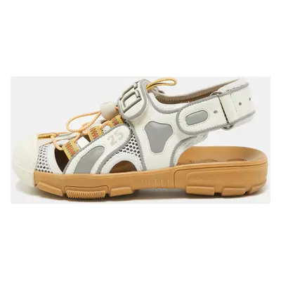 Gucci White/Silver Mesh and Leather Tinsel Sport Sandals Size