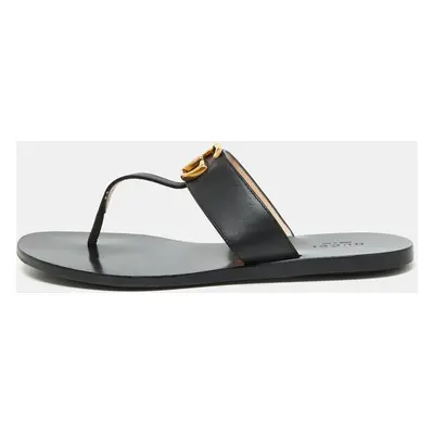 Gucci Black Leather GG Thong Flat Sandals Size 36.5