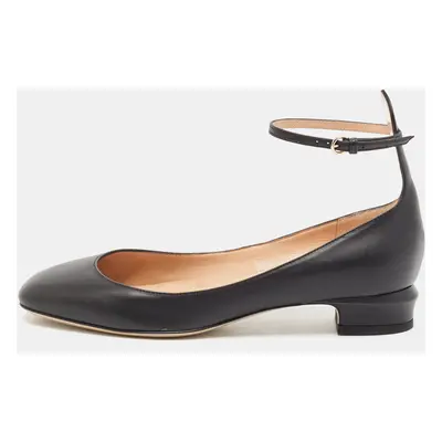 Valentino Black Leather Tango Ankle Strap Flats Size 37.5