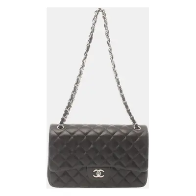 Chanel Black Lambskin Deca Matelasse Classic Large W-Flap Shoulder Bag