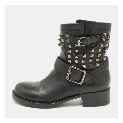 Valentino Black Leather Rockstud Ankle Length Boots Size