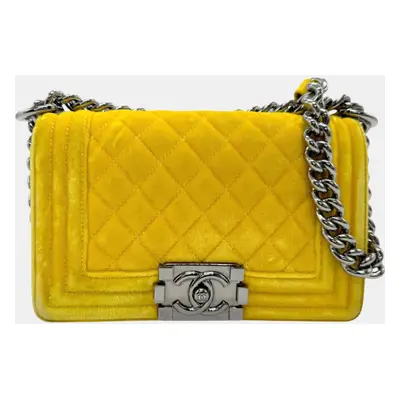 Chanel Yellow Velvet Boy Chain Shoulder Bag