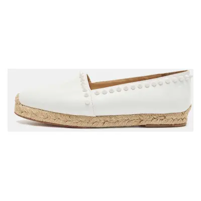 Christian Louboutin White Leather Melides Spike Trim Espadrille Flats Size