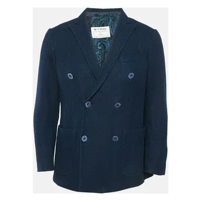 Etro Navy Blue Patterned Cotton Double Breasted Jacket