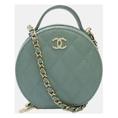 Chanel Green Leather Caviar Skin Chain Small Vanity Wallet