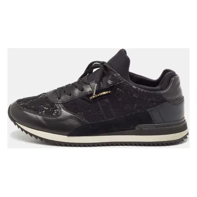 Dolce & Gabbana Black Lace and Leather Low Top Sneakers Size