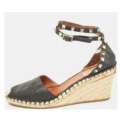 Valentino Black Leather Rockstud Wedge Sandals Size