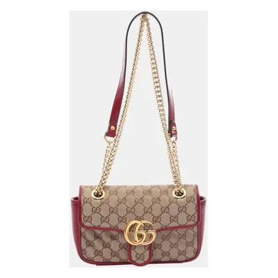 Gucci Leather Beige Red Gg Marmont Canvas Shoulder Bag