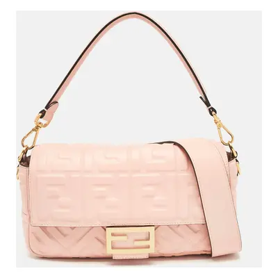 Fendi Pink Zucca Embossed Leather Medium Baguette Bag