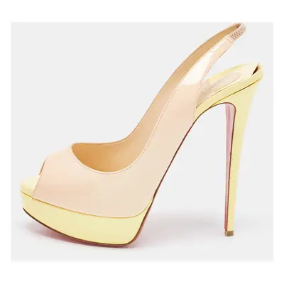 Christian Louboutin Beige/Yellow Patent Leather Lady Peep Slingback Pumps Size