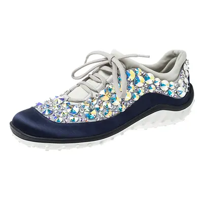 Miu Miu Blue/Grey Embellished Satin and Mesh Astro Sneakers Size