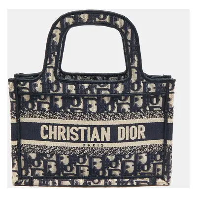 Dior Navy Blue Oblique Canvas Mini Book Tote