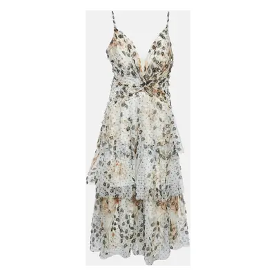 Notte By Marchesa White Printed Tulle Tiered Midi Dress