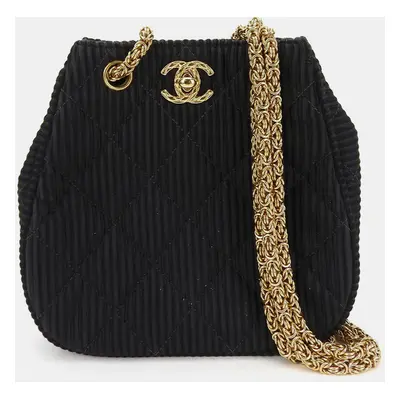 Chanel Black Cotton Satin Shoulder Bag