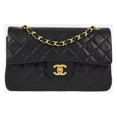 Chanel Black Lambskin Small Classic Double Flap Shoulder Bag