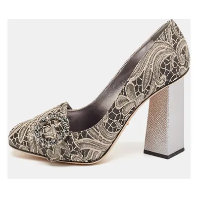 Dolce & Gabbana Silver/Beige Floral Jacquard Bellucci Pumps Size 37.5