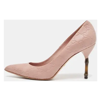 Gucci Pale Pink Guccissima Leather Kristen Bamboo Heel Pointed Toe Pumps Size