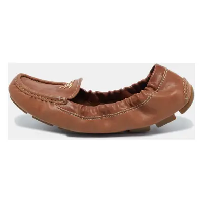 Prada Brown Leather Scrunch Slip On Loafers Size