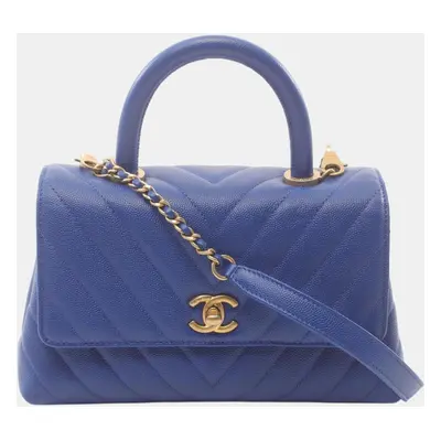 Chanel Blue Leather Grained Calfskin Coco Handle V Stitch Flap Handbag