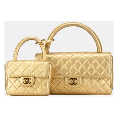 Chanel Gold Lambskin Matelasse Coco Mark Handbag