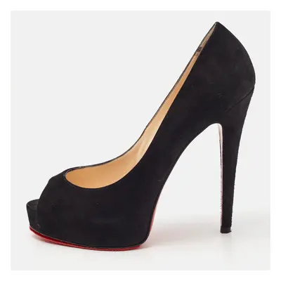 Christian Louboutin Black Suede Very Prive Peep Toe Pumps Size