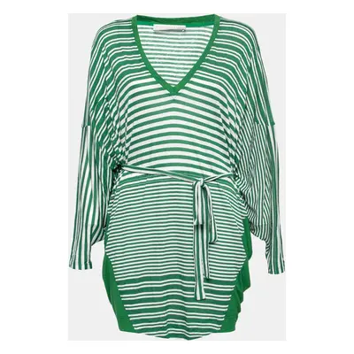 Stella McCartney Green Striped Linen Blend Knit Oversized Belted Mini Dress