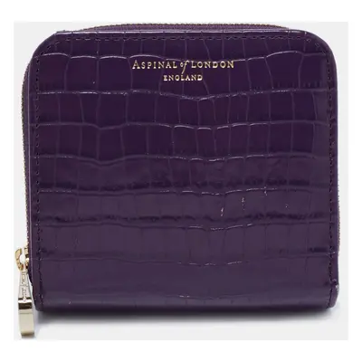 Aspinal of London Purple Croc Embossed Leather Zip Around Compact Wallet