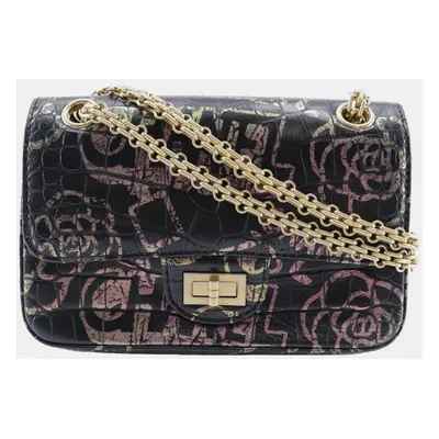 Chanel Black Leather 2.55 Graffiti Embossed Shoulder Bag