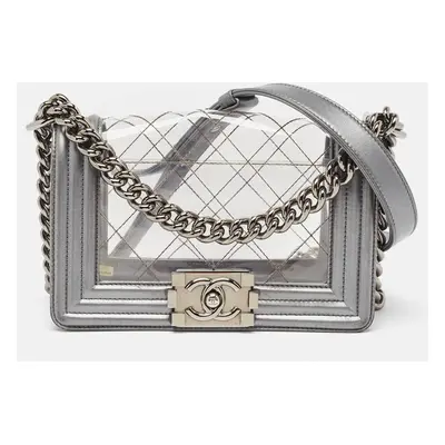 Chanel Grey/Clear Quilted PVC and Leather Boy Flap Bag