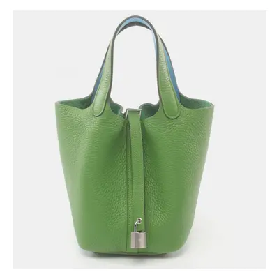 Hermes Green Leather Picotin Lock Pm Eclat Handbag