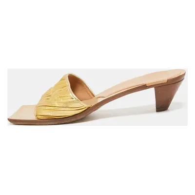 Bottega Veneta Gold Pleated Leather Slide Sandals Size 38.5