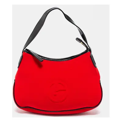 Giorgio Armani Red Neoprene And Patent Leather Hobo Bag