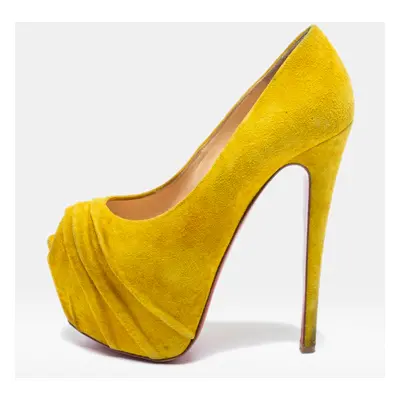 Christian Louboutin Yellow Suede Drapesse Peep-Toe Platform Pumps Size 36.5