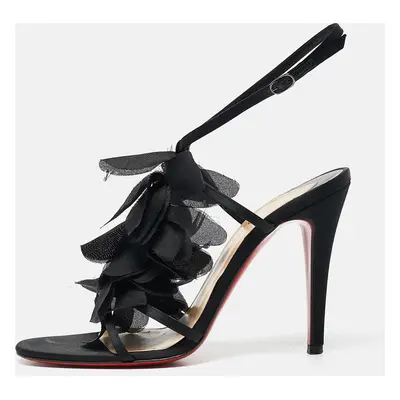 Christian Louboutin Black Satin Mount Street Ankle Strap Sandals Size 37.5