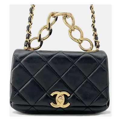 Chanel Black Matelasse Coco Mark Lambskin Chain Shoulder Bag