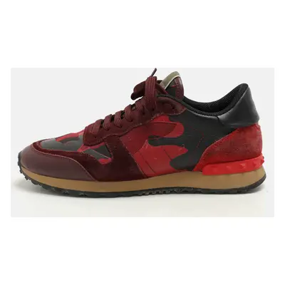 Valentino Red Leather and Canvas Rockrunner Low Top Sneakers Size