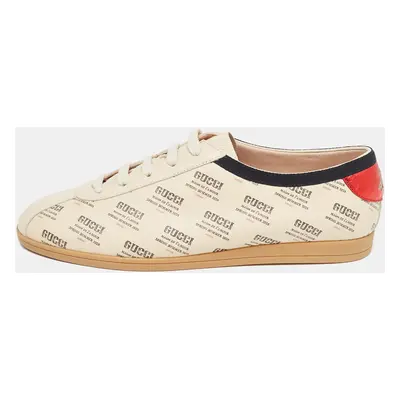 Gucci Beige Invite Print Leather Falacer Sneakers Size