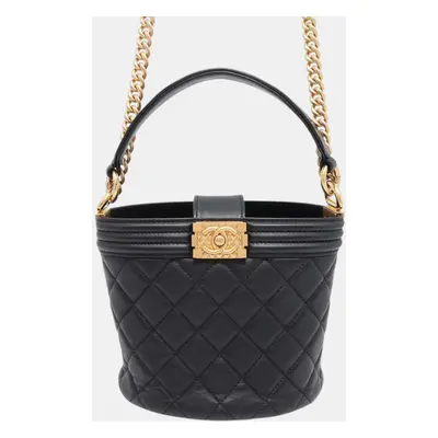 Chanel Black Calf Leather Boy Chanel Bucket Bag