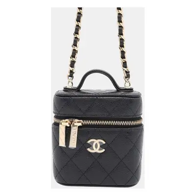 Chanel Black Caviar Skin Small Matelasse Coco Mark Chain Vanity Shoulder Case Bag