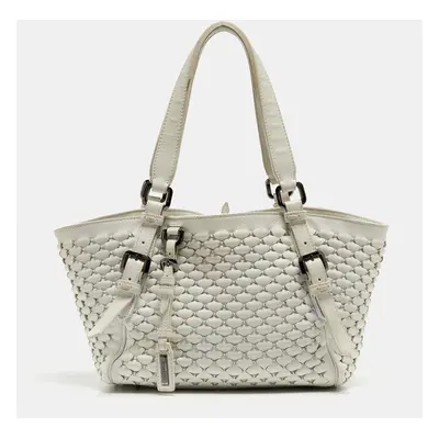 Burberry White Woven Leather Tote