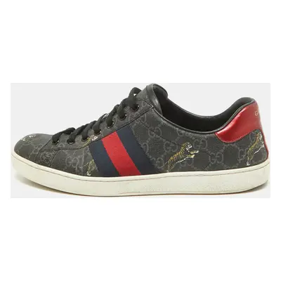 Gucci Black GG Supreme Canvas Web Ace Tiger Low Top Sneakers Size 42.5