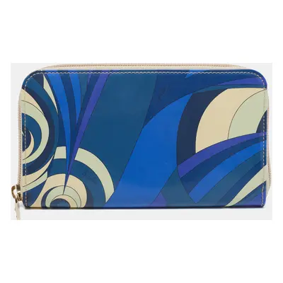 Emilio Pucci Multicolor Printed Patent Leather Zip Around Wallet