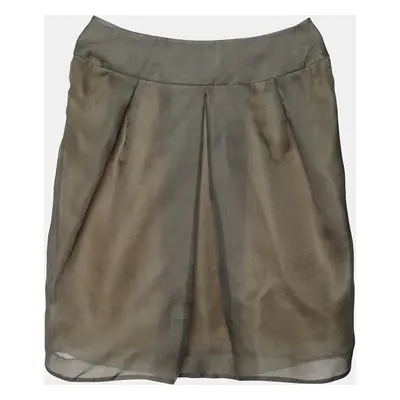 Valentino Grey Silk Pleat Detail Skirt