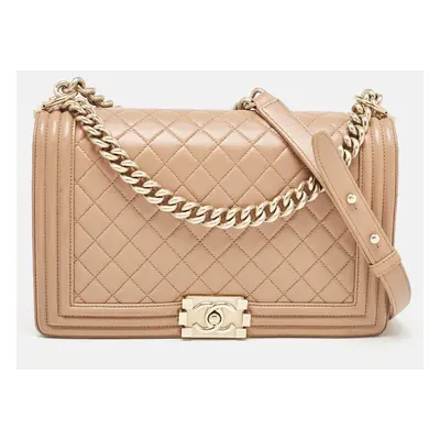 Chanel Beige Quilted Leather New Boy Flap Bag