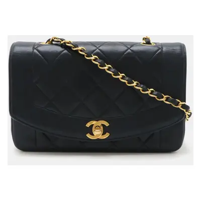 Chanel Lambskin Leather Dark Navy Diana Matelasse Coco Mark Chain Shoulder Bag