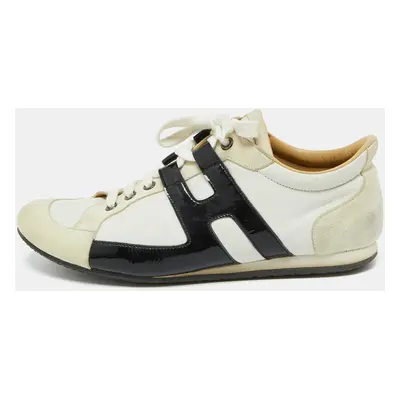 Hermes White/Black Leather and Suede Tie Break Sneakers Size