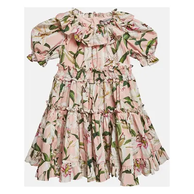 Dolce & Gabbana Pink Floral Print Poplin Frilled Dress and Knickers Set M