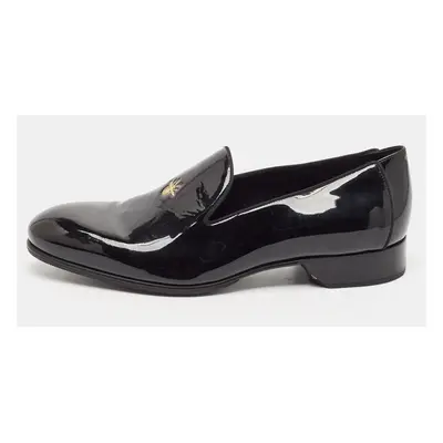 Dior Black Patent Leather Embossed Bee Detail Slip On Loafers Size