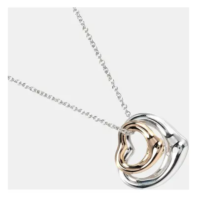 Tiffany & Co. Silver and 18K Pink Gold Double Open Heart Necklace