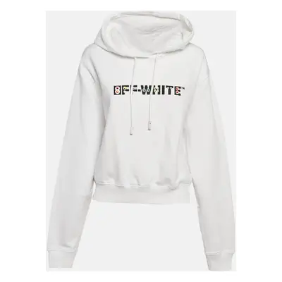 Off-White White Logo Embellished Cotton Hoodie